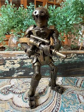 Articulated Metal Robot Sculpture Soldier Handmade Welded Steel Figure Sci Fi
